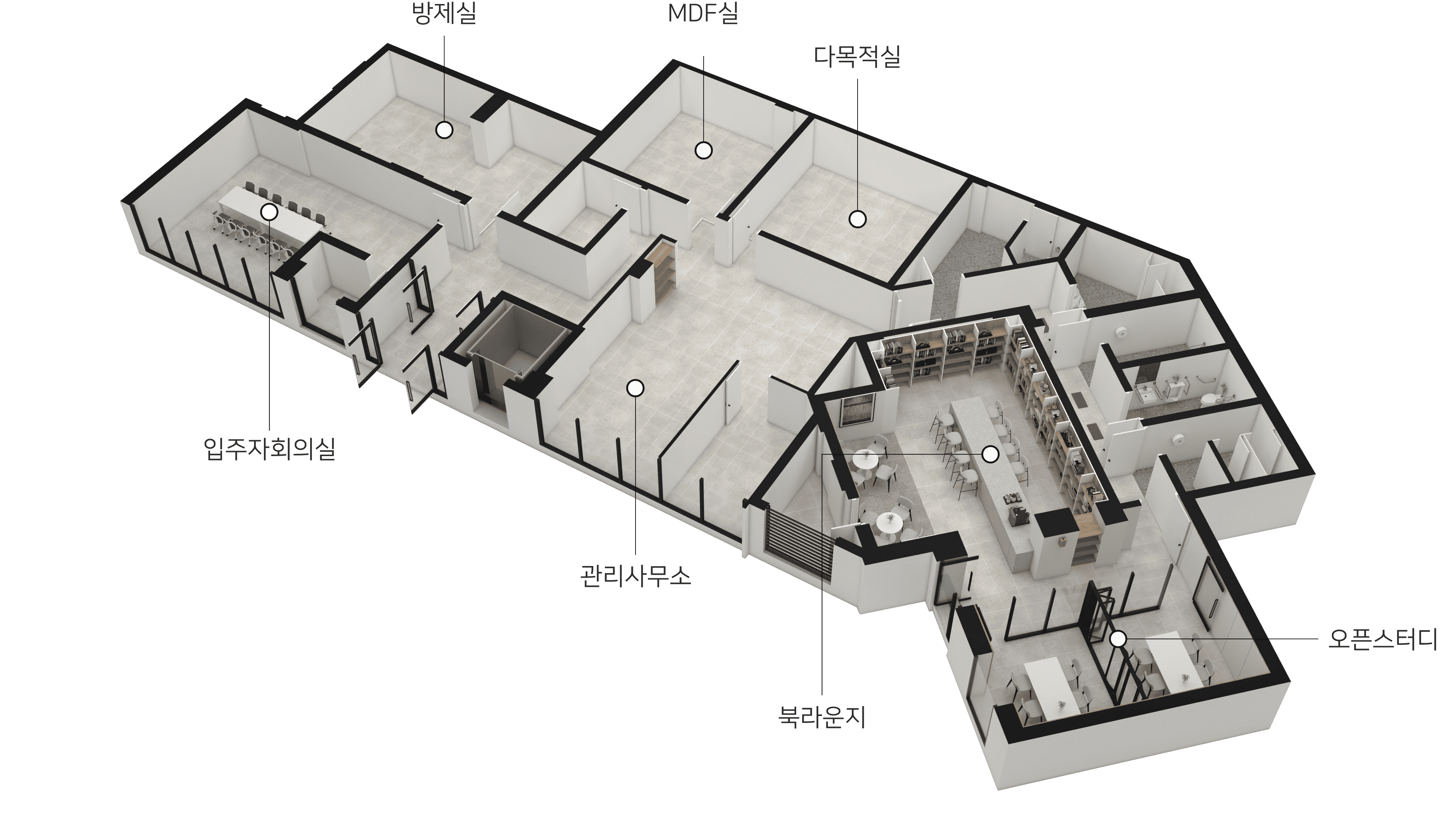 북 라운지 3D 평면도